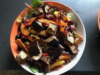 Salad with varied leaves, baked vegetables and various other salad ingredients. Love your vegetables