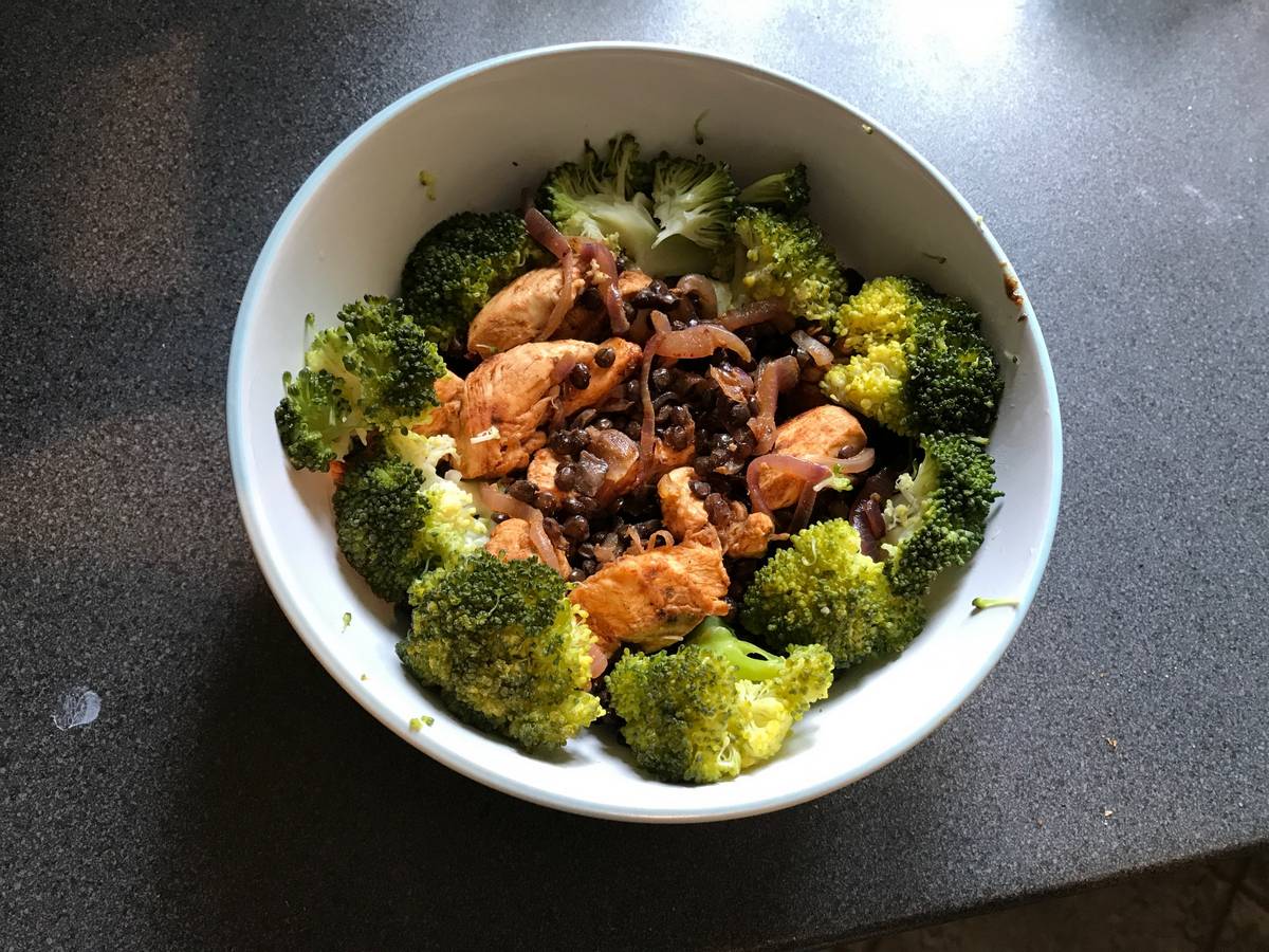 Chicken, lentil and broccoli salad